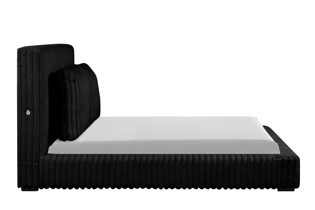 Lauren Black Fluffy Platform Bed With Chargers King/Queen