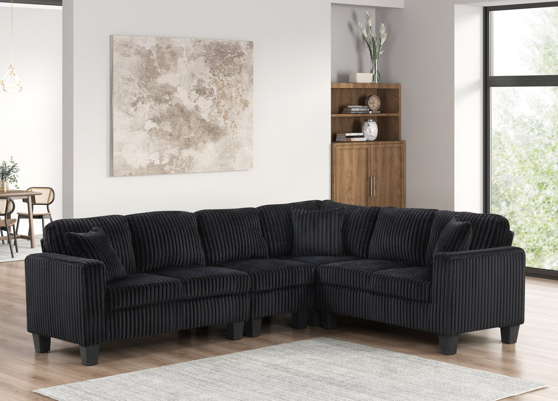 Logan Onyx Fluffy Sectional Couch Reversible