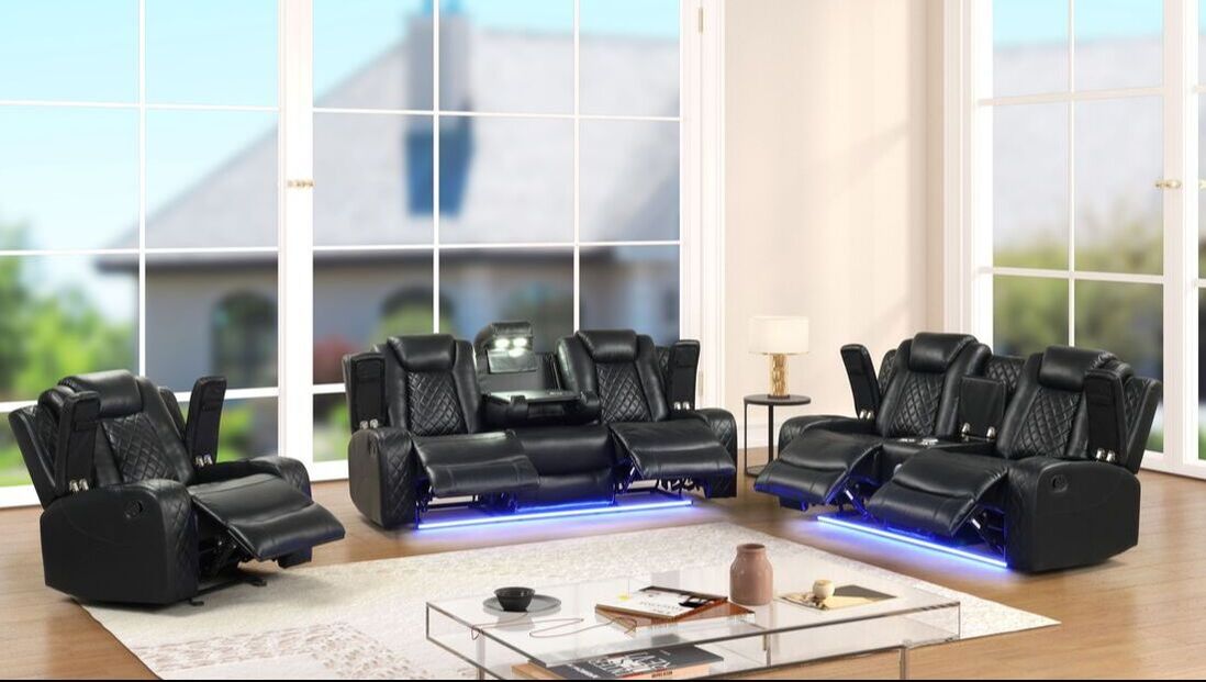Luz Black 3 Piece Reclining Living Room Set