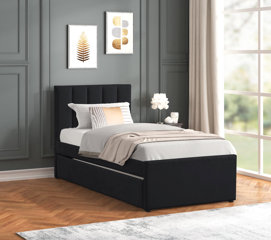 Maya Black Velvet Twin Size Platform Bed With Trundle