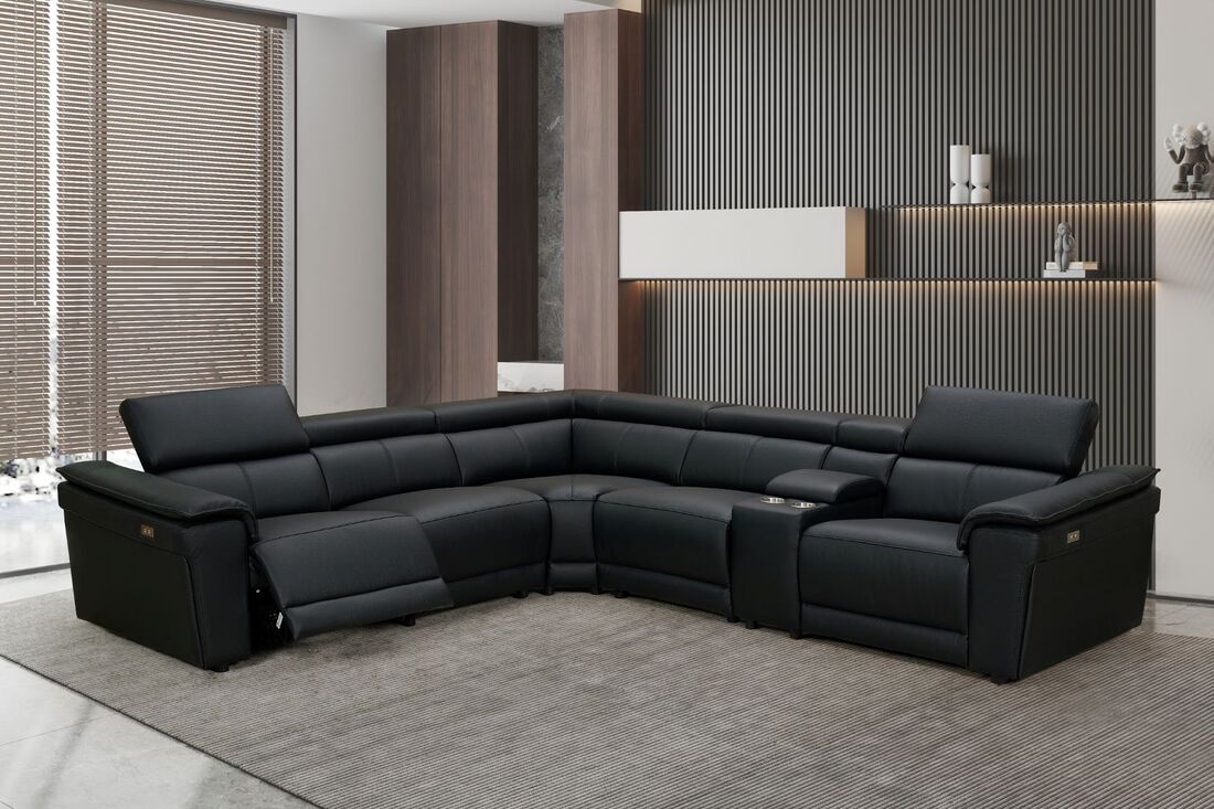 New York Black Top Grain Leather Power Reclining Sectional