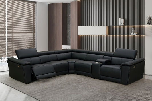 New York Black Top Grain Leather Power Reclining Sectional