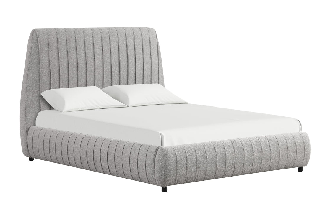 Oasis Modern Gray Boucle Platform Bedframe King/Queen