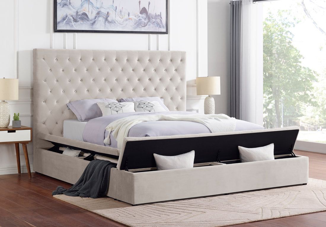 Paris Beige Storage Footboard & Sides Platform Bed King/Queen