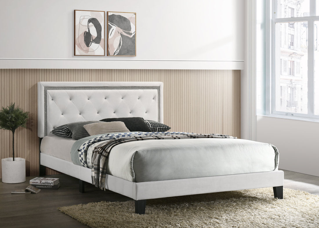 Passion White Velvet Platform Bed King/Queen/Full/Twin
