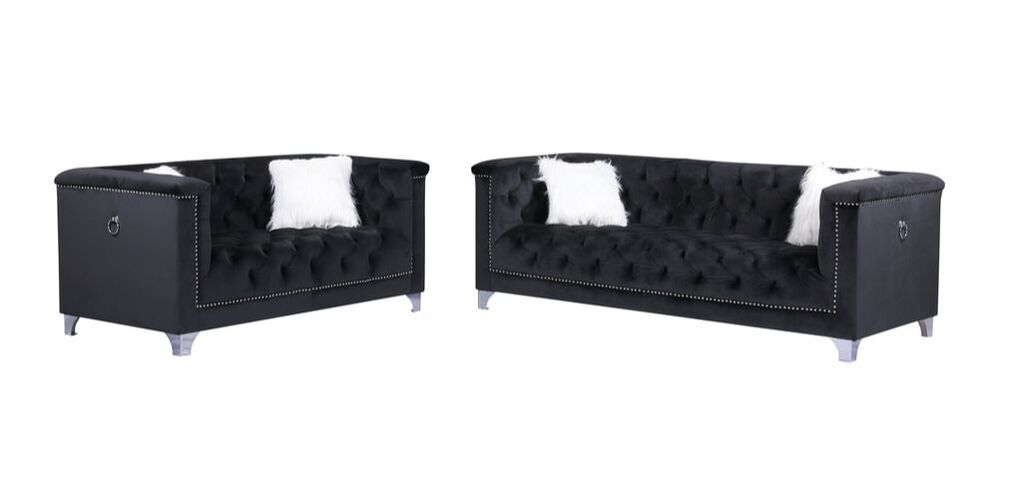Prince Black Velvet 2 Piece Living Room Set