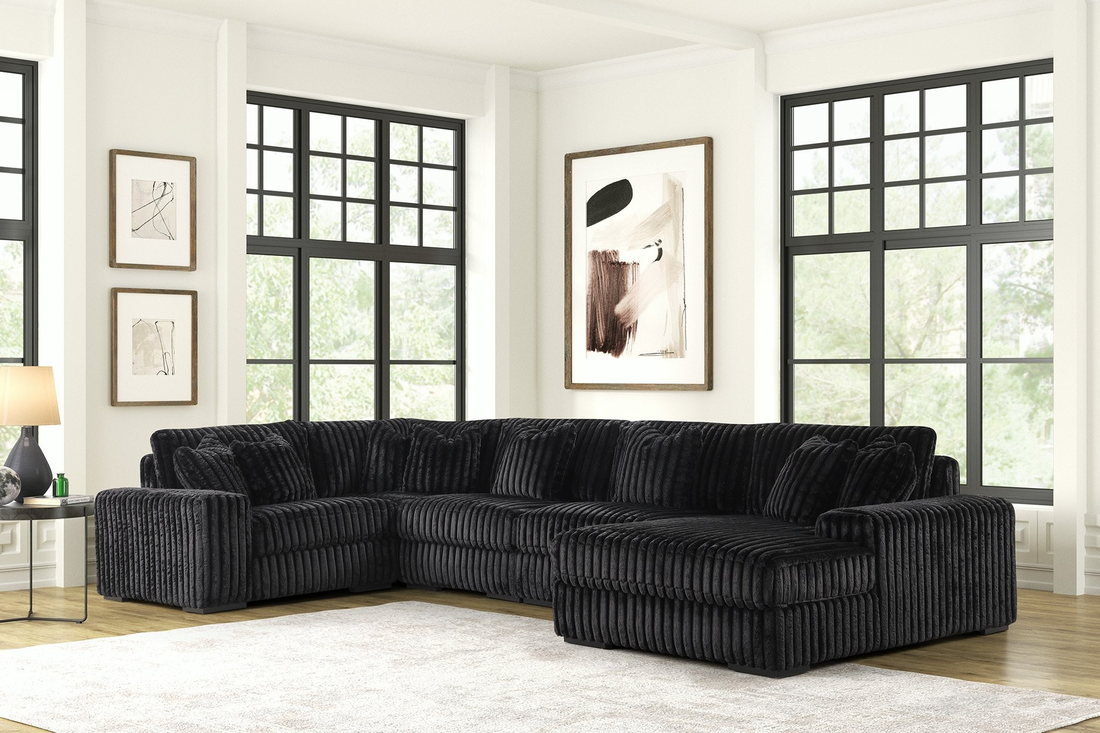 Seasons2 Black Fluffy Sectional Couch