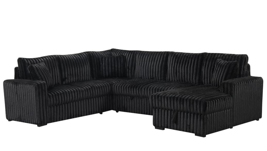 Sonic Black Sectional With Pull-Out Bed & Storage Chaise