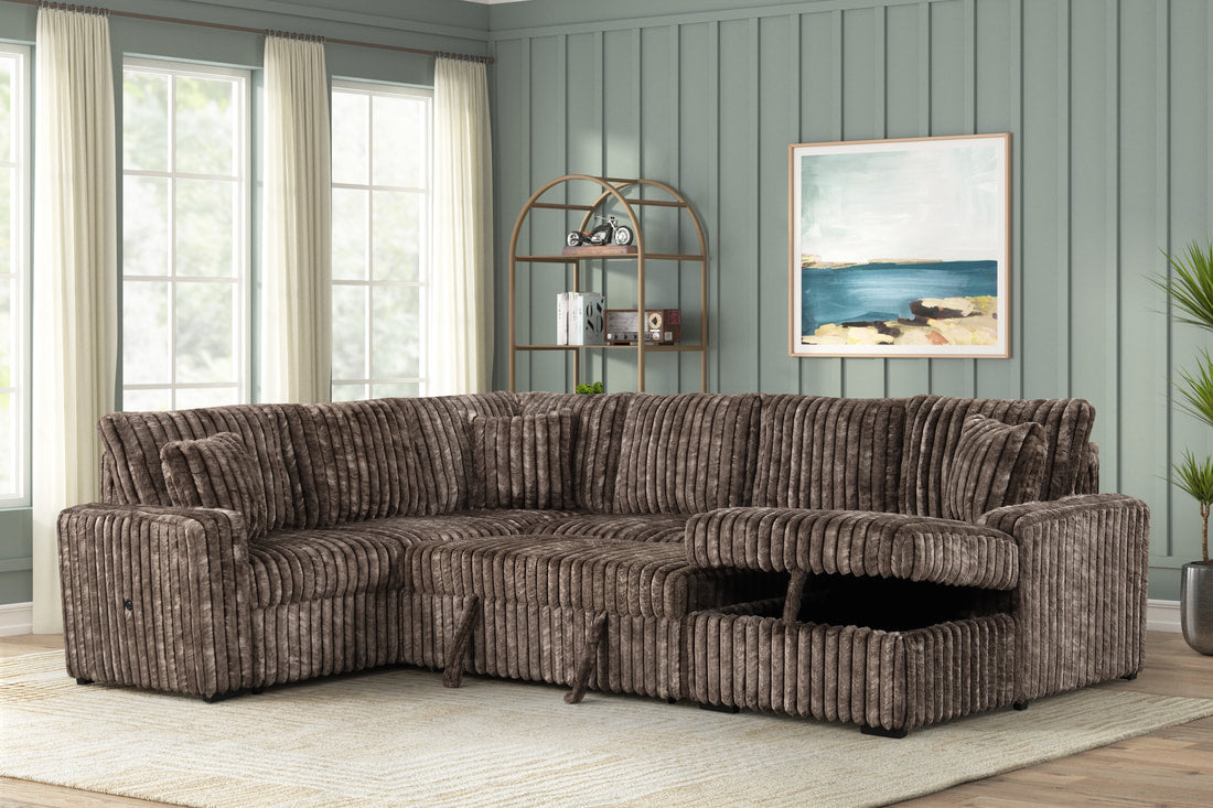 Sonic Fluffy Sectional With Pull-Out Bed & Storage Chaise