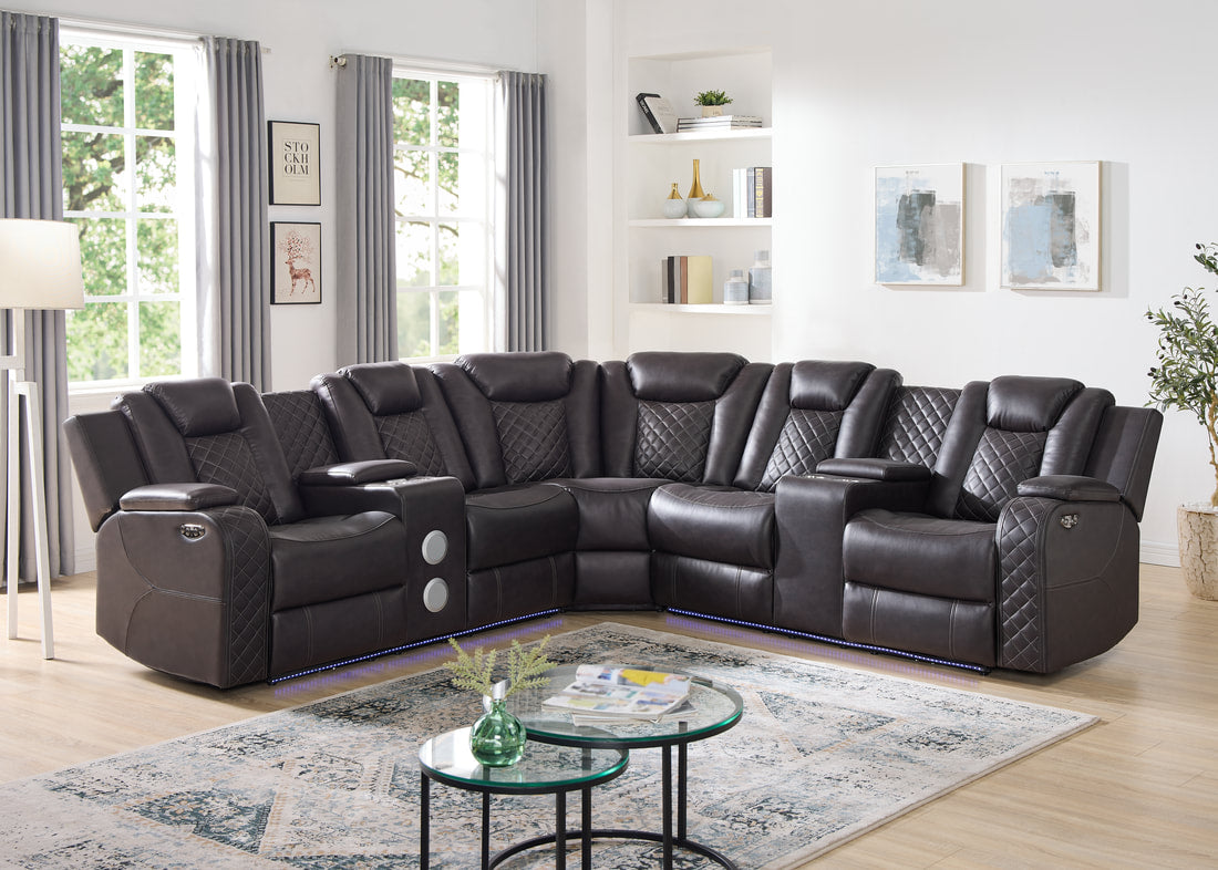 Spaceship Espresso Power Reclining Sectional Couch