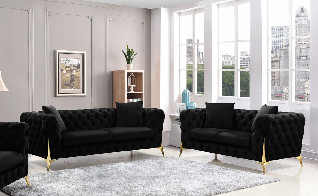 Star Black Velvet Sofa & Loveseat Living Room Set