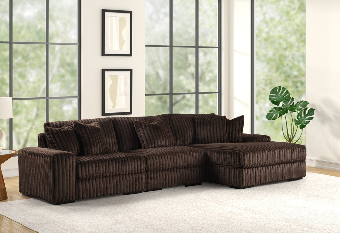 Sunday 2 Chocolate Fluffy 3PC Sectional Couch