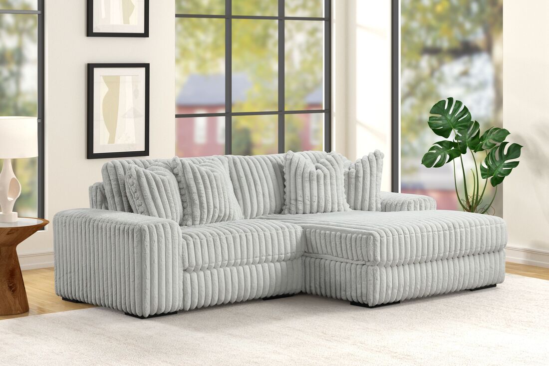 Sunday 2 Gray Fluffy 2PC Sectional Couch