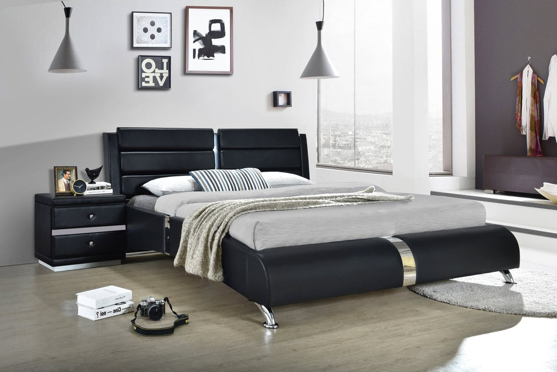 Vegas Modern Black Platform Bed King/Queen