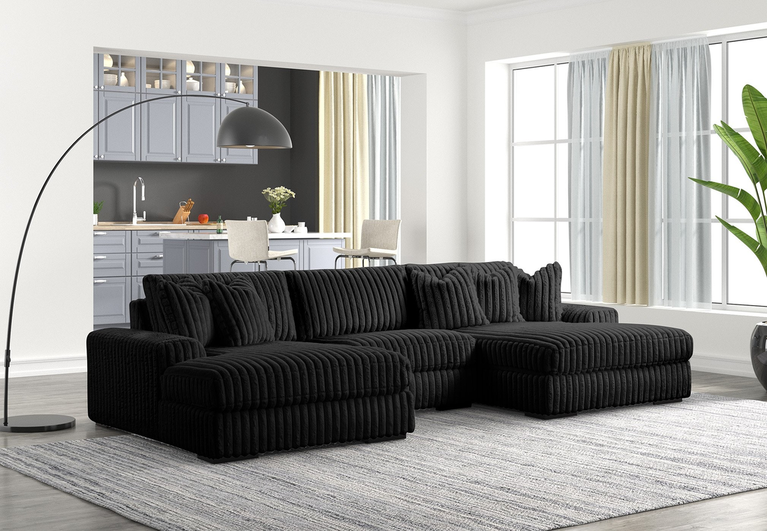 XL Sunday2 Black Fluffy Sectional Couch
