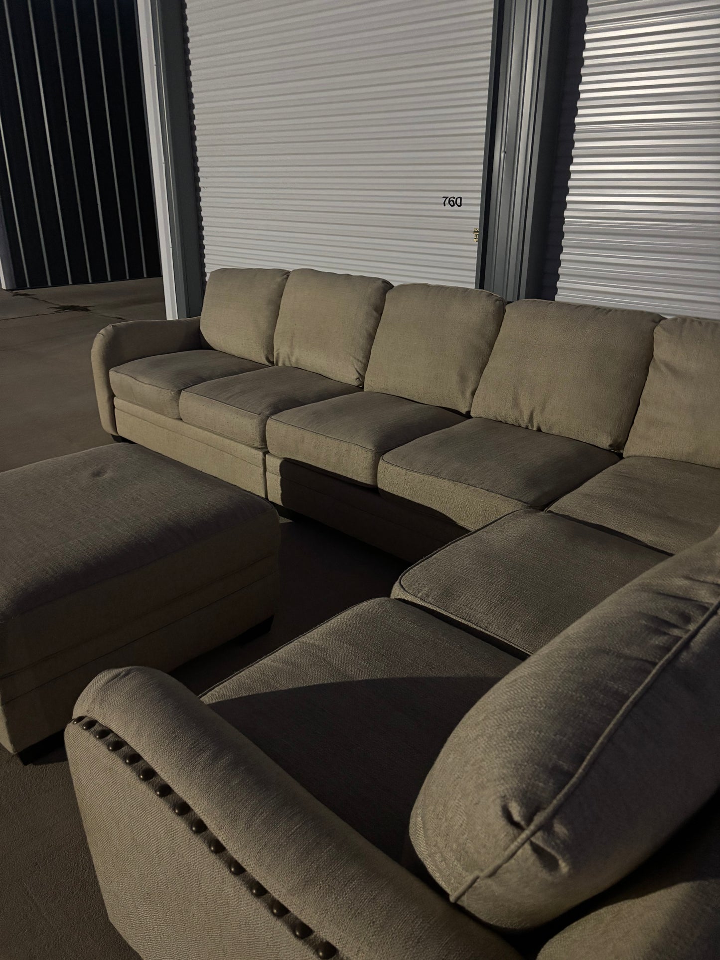Beautiful Large Beige Sectional with Storage Ottoman