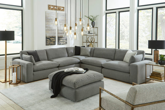 Elyza Smoke 5-Piece Sectional + Ottoman