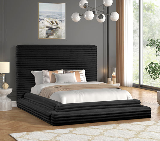 Mariah Black Platform Bed With Built In Chargers King/Queen