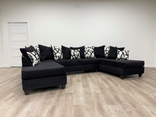 Black Chenille like Fabric Sectional