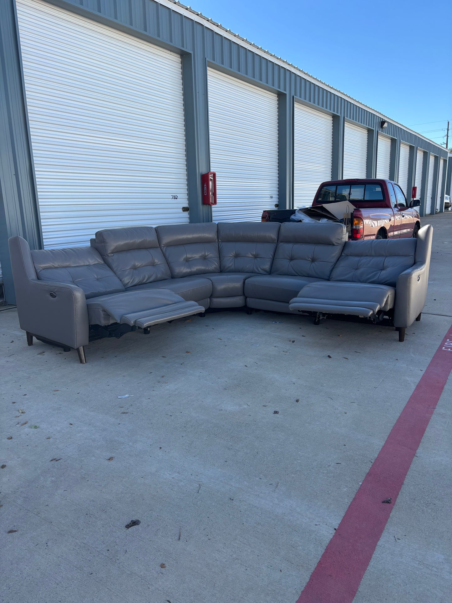Grey Leather Power Reclining Sectional Couch