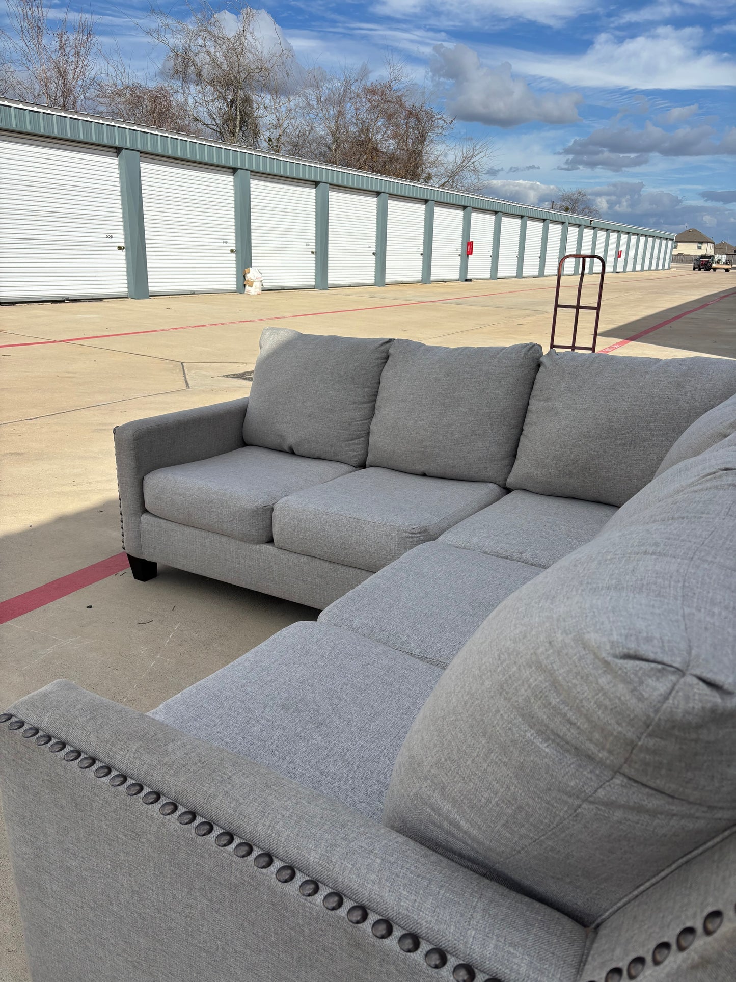 Grey Ashley Nail Head Sectional Couch