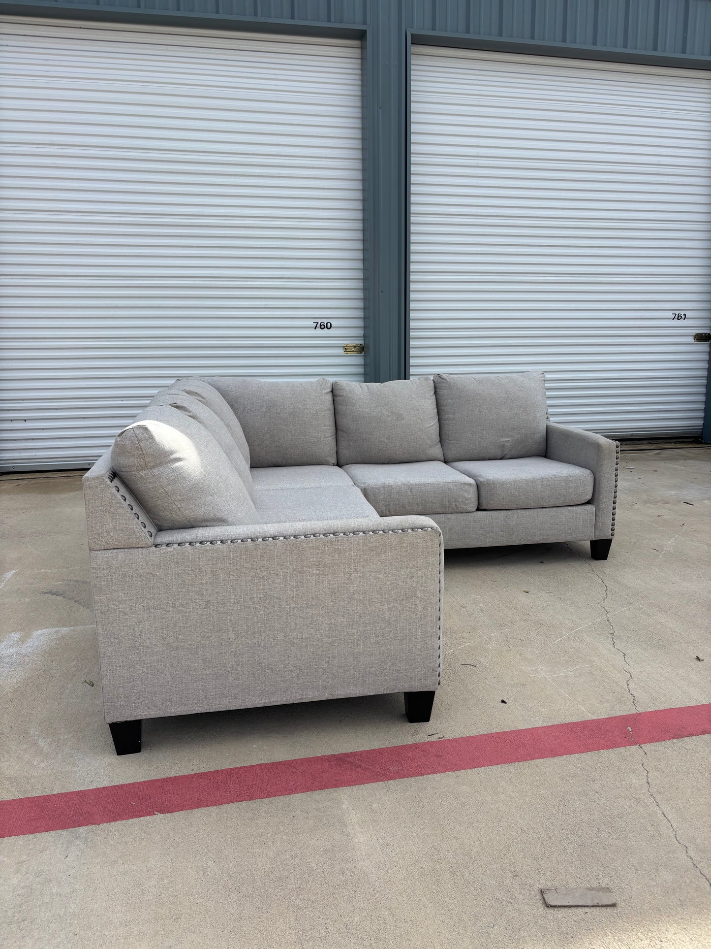 Grey Ashley Nail Head Sectional Couch