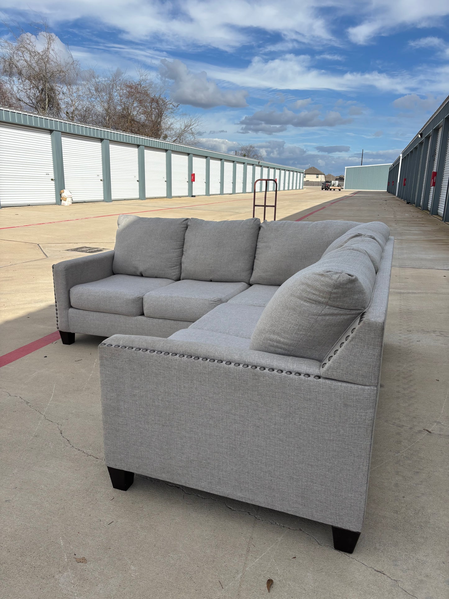 Grey Ashley Nail Head Sectional Couch