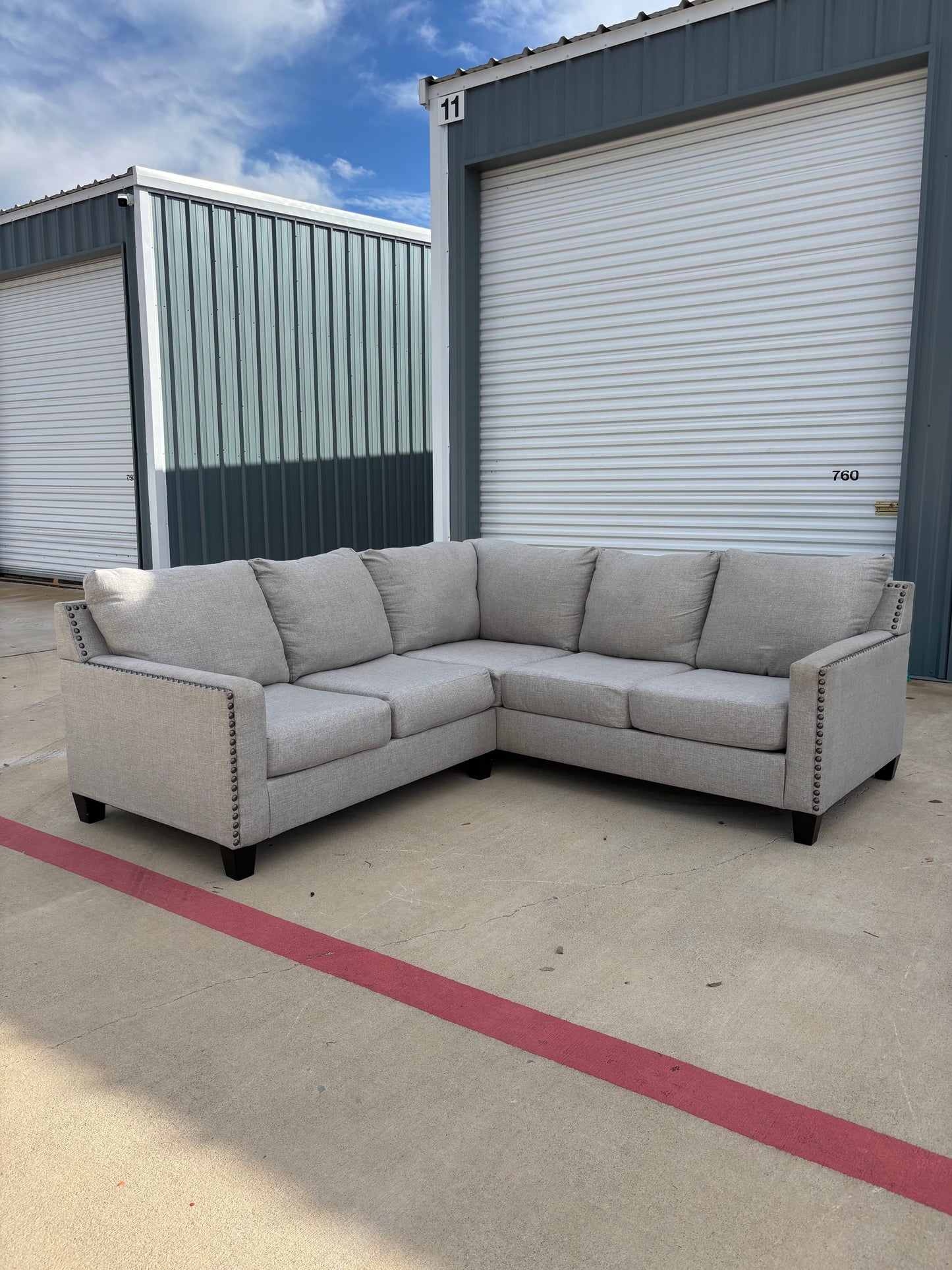 Grey Ashley Nail Head Sectional Couch
