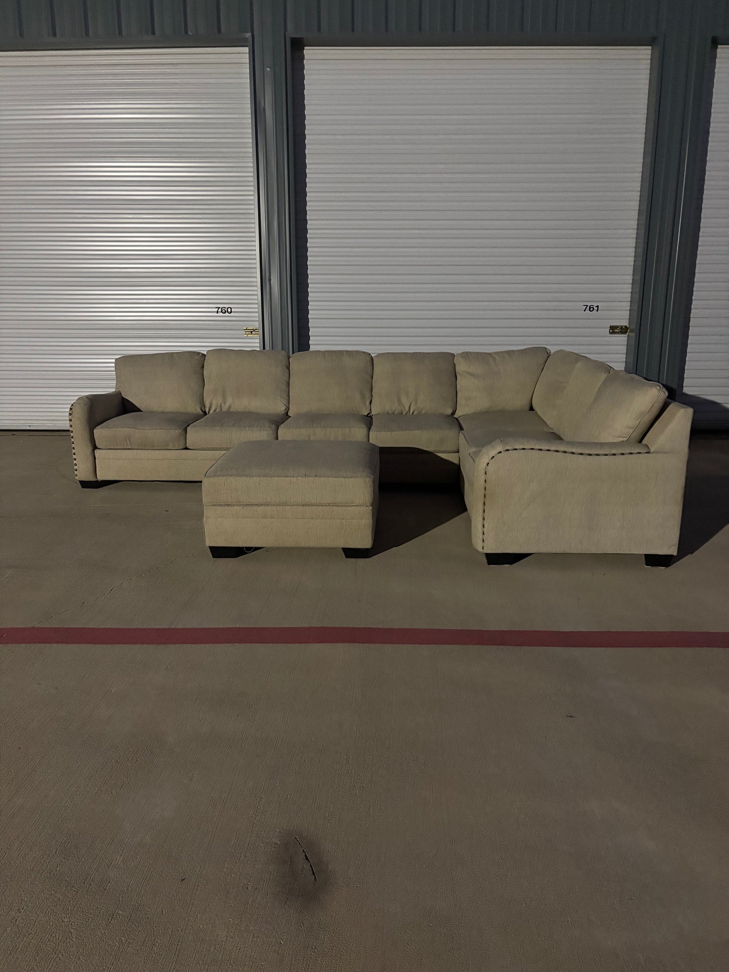 Beautiful Large Beige Sectional with Storage Ottoman
