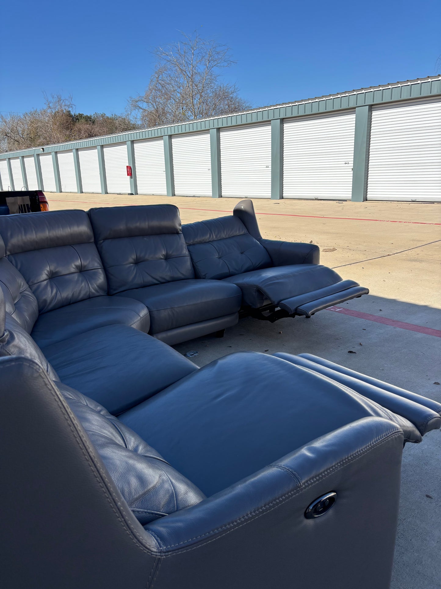 Grey Leather Power Reclining Sectional Couch