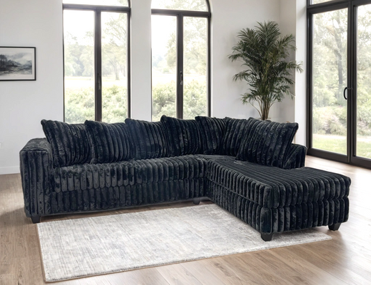 510 Black Fluffy Sectional Couch