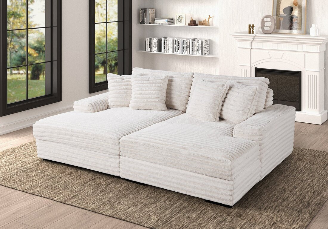 Beige Fluffy Double Chaise Lounge