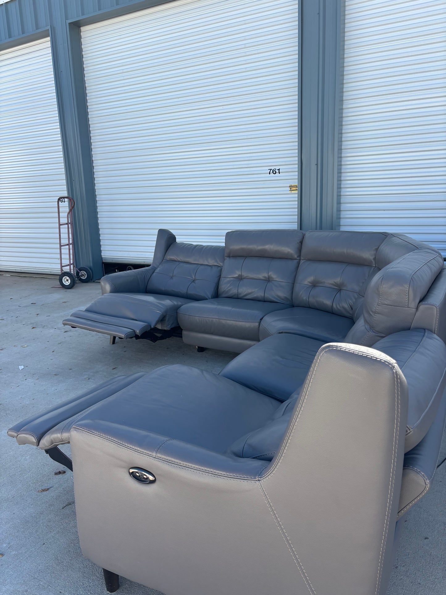 Grey Leather Power Reclining Sectional Couch
