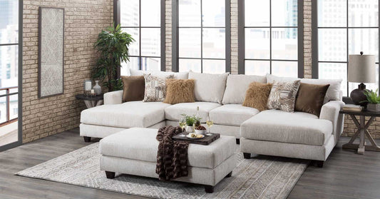 Beige Sectional + Ottoman