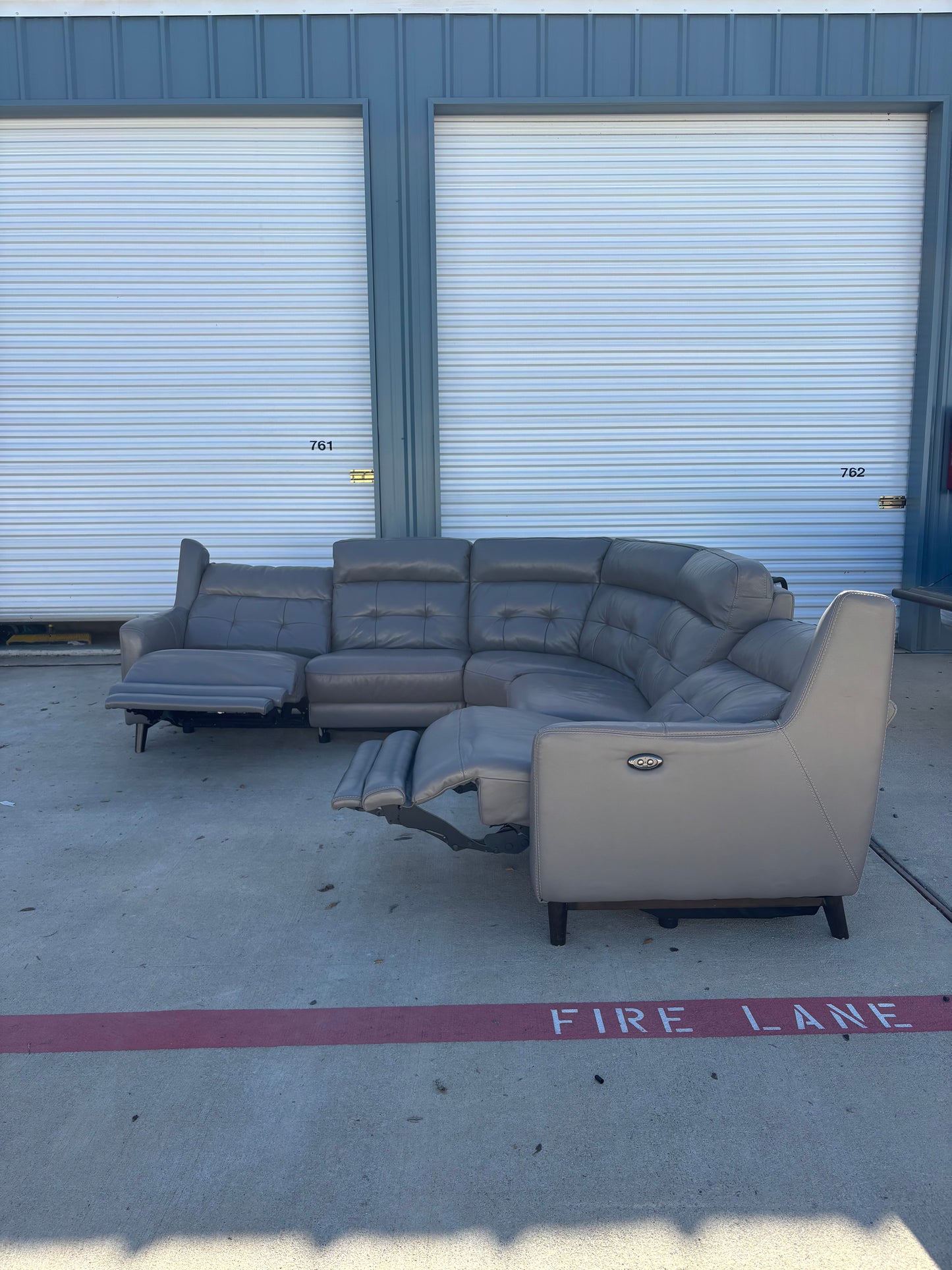 Grey Leather Power Reclining Sectional Couch