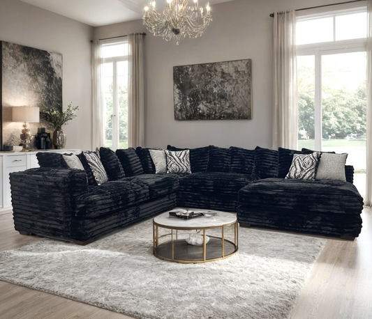 880 Black Fluffy Over Sized Sectional