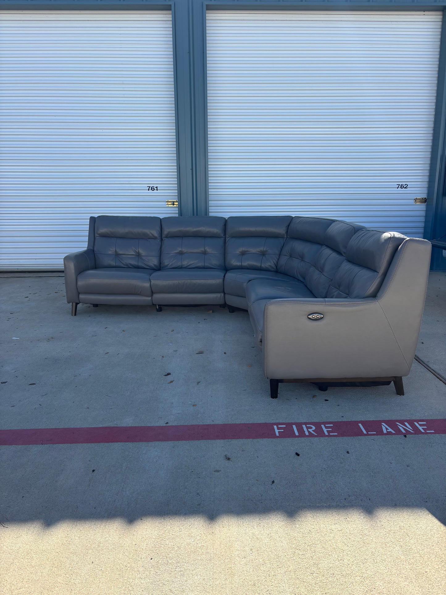 Grey Leather Power Reclining Sectional Couch