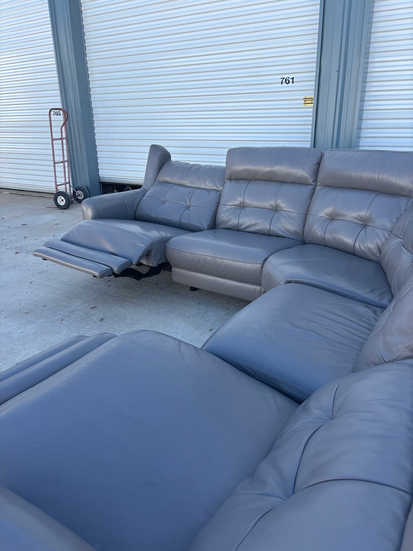 Grey Leather Power Reclining Sectional Couch