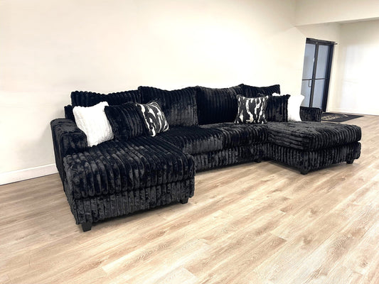 9700 Charcoal Fluffy Double Chaise Sectional Couch