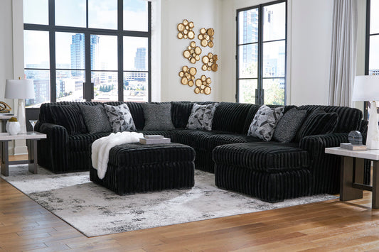 Ashley Black Fluffy Sectional Couch U Shape