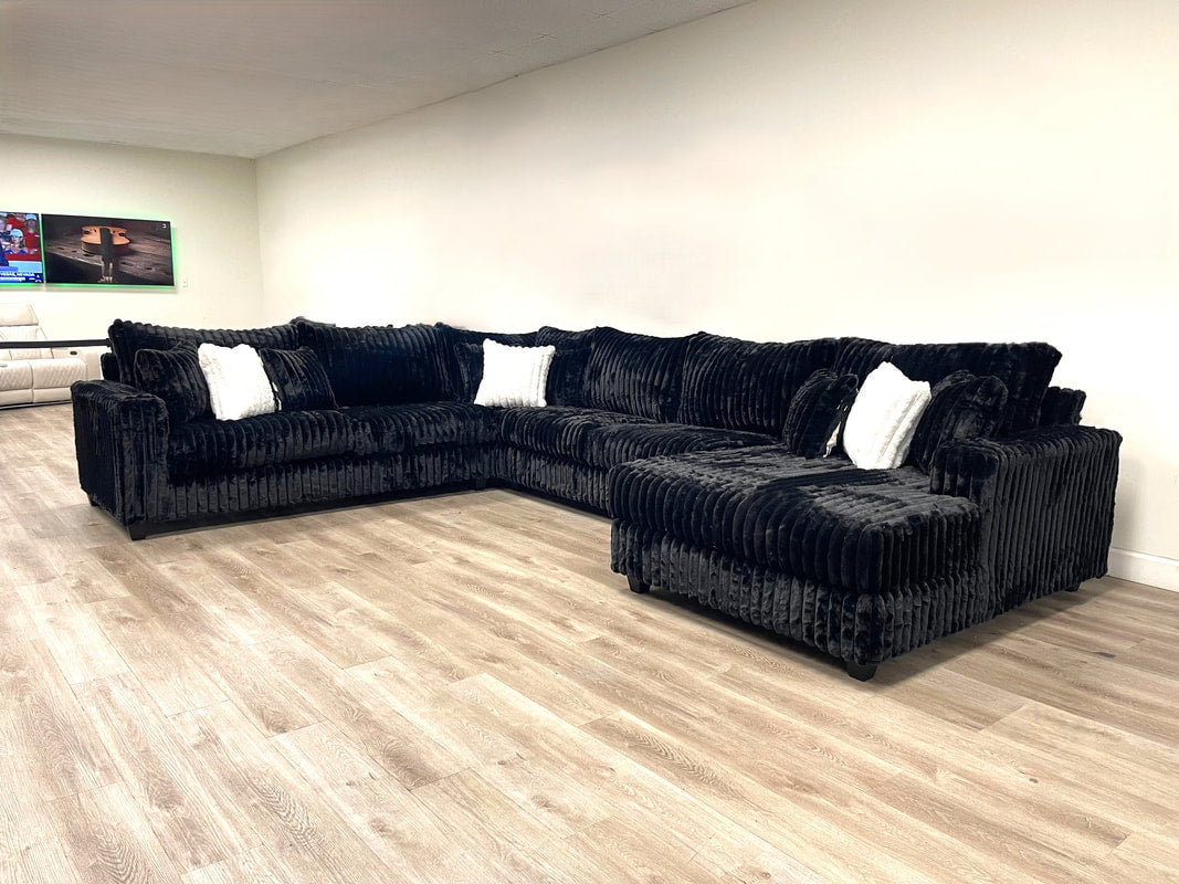 HUGE Oversized Black Fluffy Sectional Couch