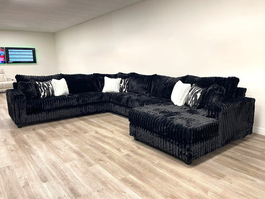 HUGE Oversized Black Fluffy Sectional Couch