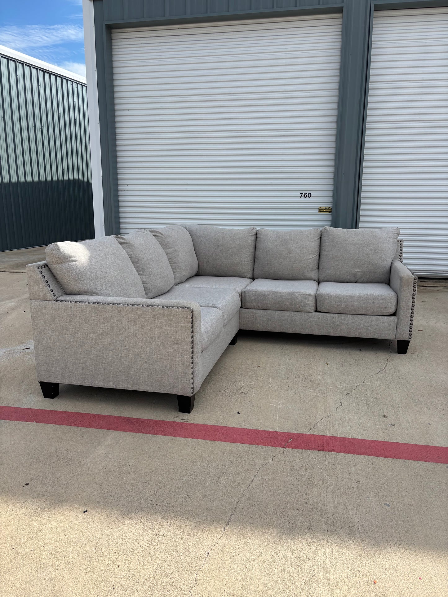 Grey Ashley Nail Head Sectional Couch
