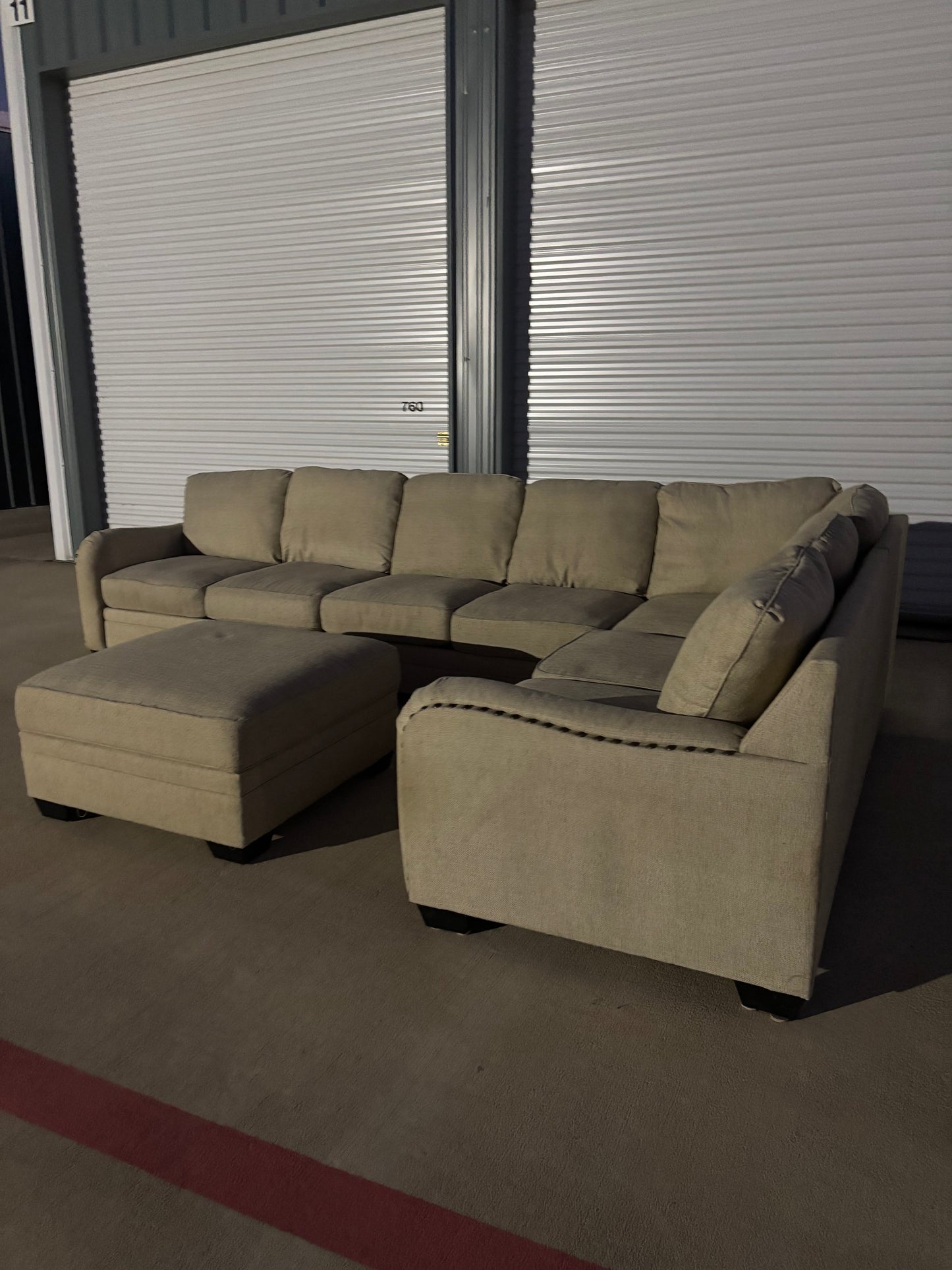 Beautiful Large Beige Sectional with Storage Ottoman