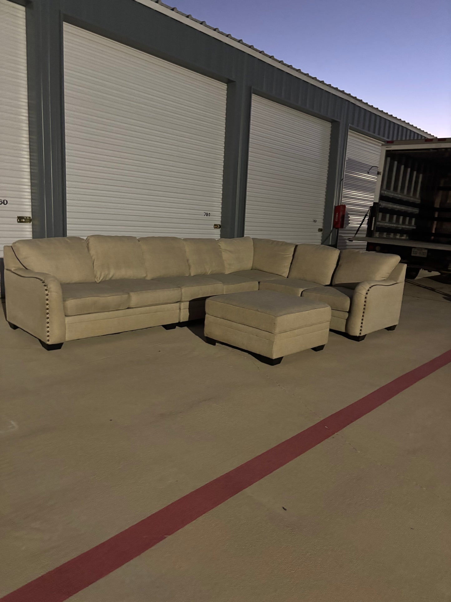 Beautiful Large Beige Sectional with Storage Ottoman