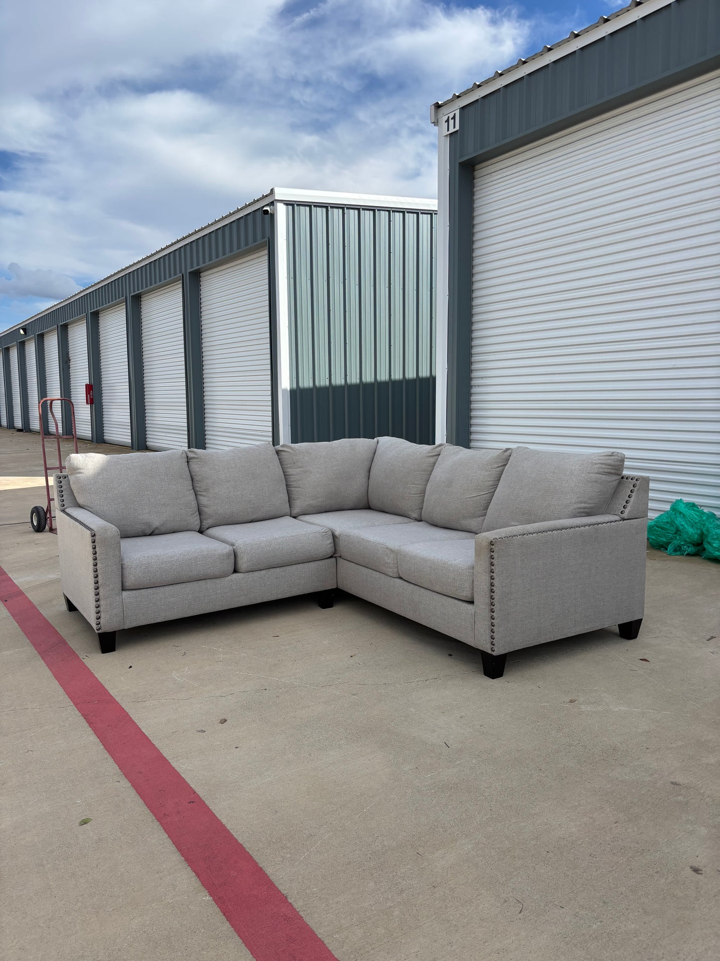 Grey Ashley Nail Head Sectional Couch