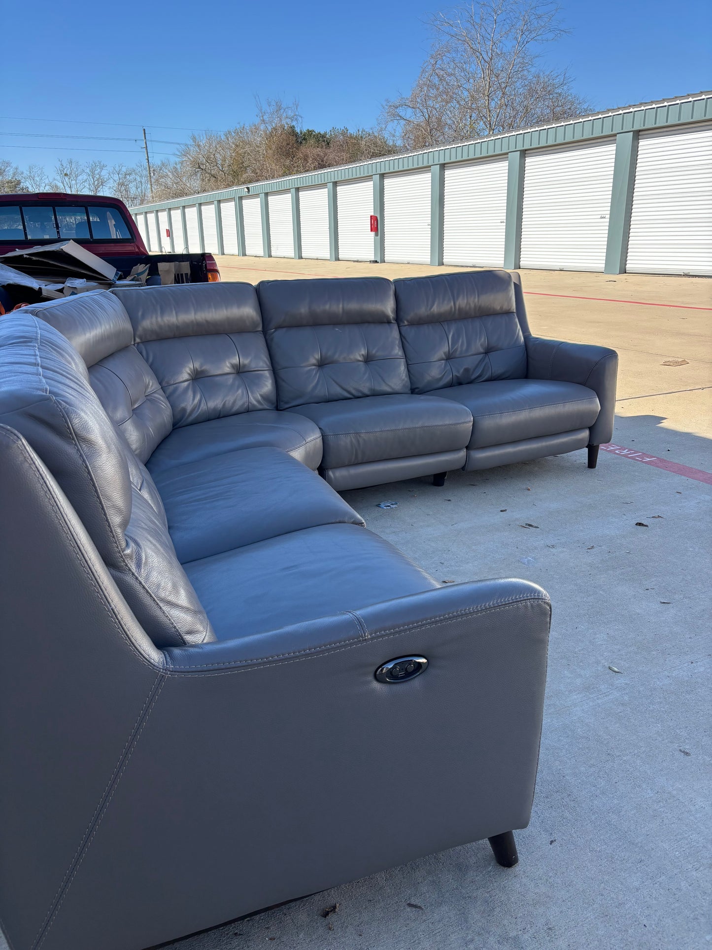 Grey Leather Power Reclining Sectional Couch