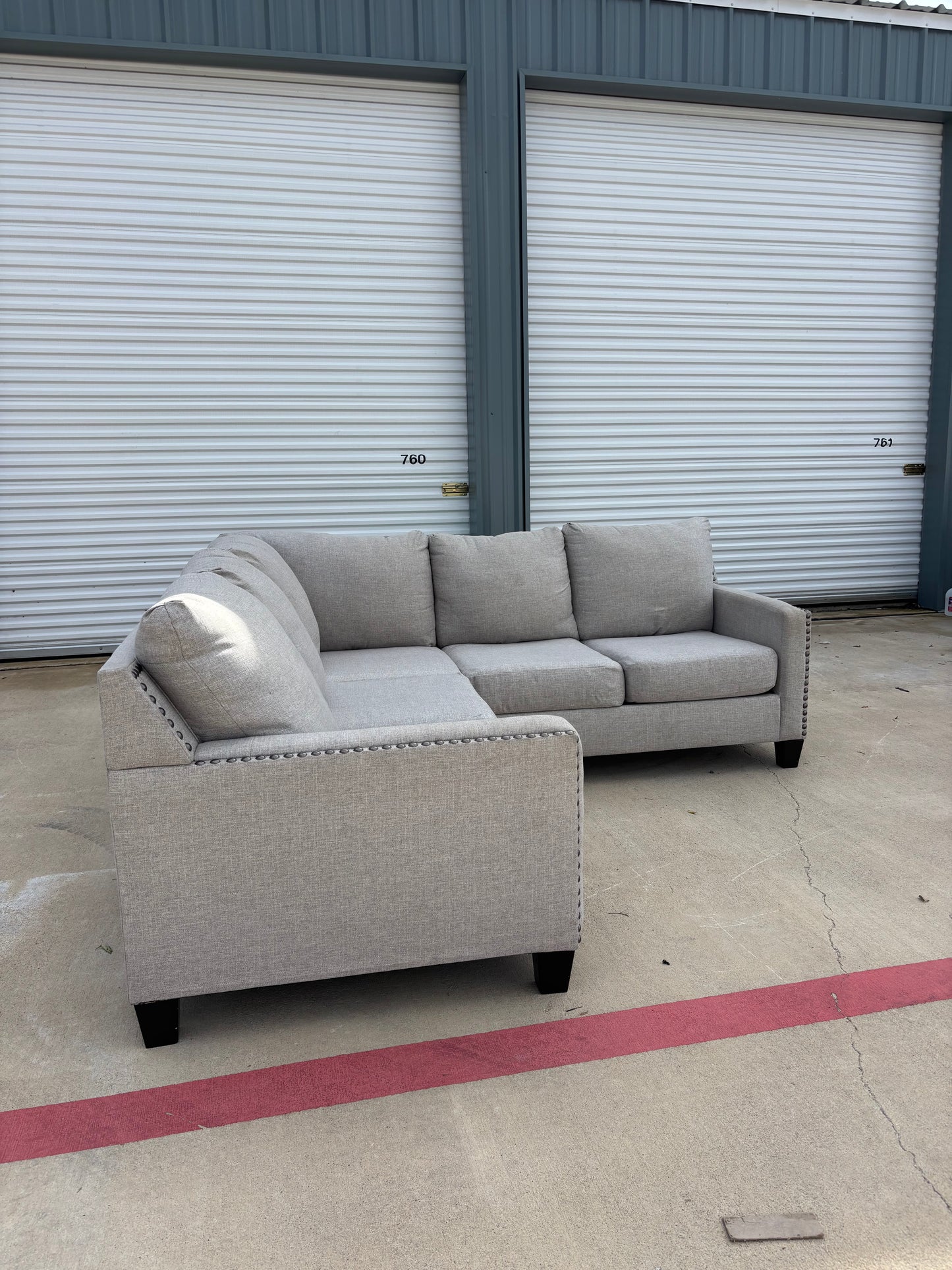 Grey Ashley Nail Head Sectional Couch