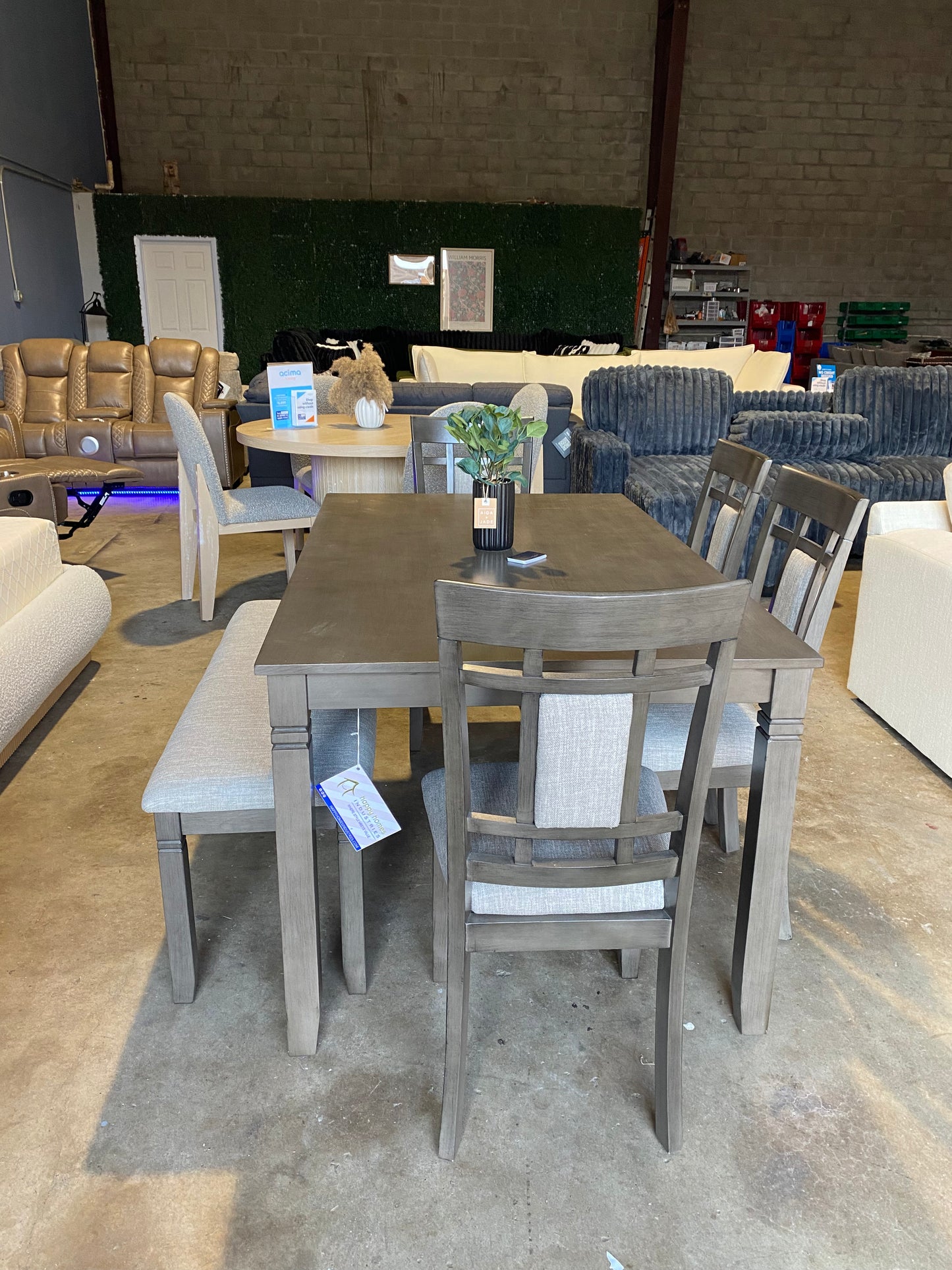 Light Grey Dining Table Set 4 Chairs + Bench