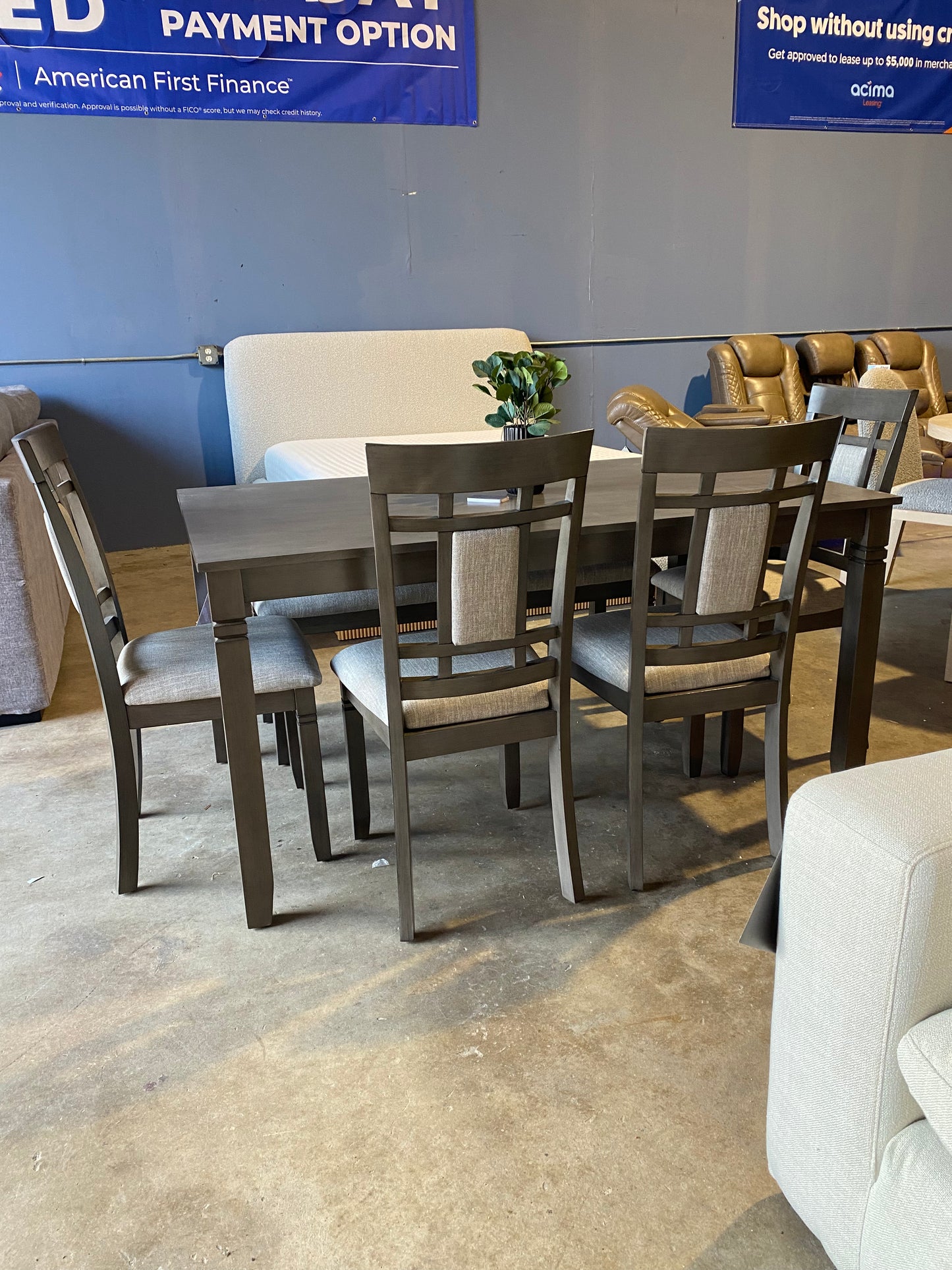 Light Grey Dining Table Set 4 Chairs + Bench